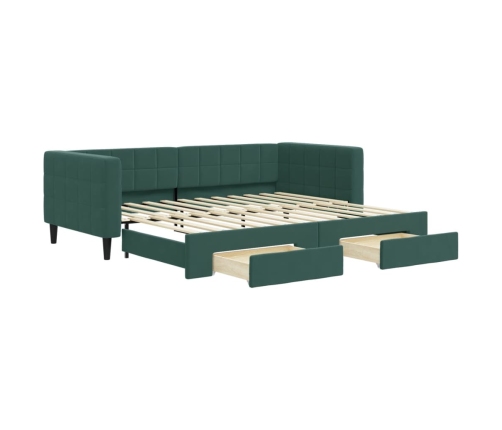 Sofá cama nido con cajones terciopelo verde oscuro 90x200 cm