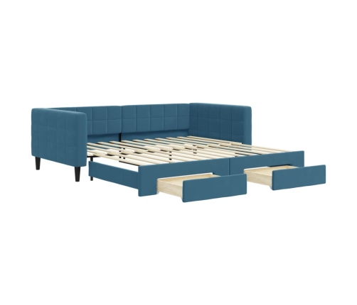 Sofá cama nido con cajones terciopelo azul 100x200 cm