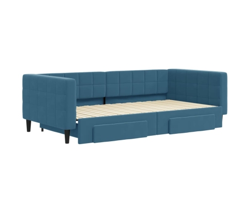 Sofá cama nido con cajones terciopelo azul 100x200 cm