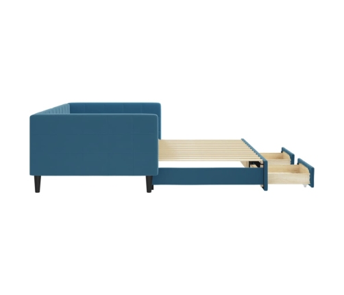 Sofá cama nido con cajones terciopelo azul 100x200 cm