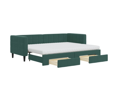 Sofá cama nido con cajones terciopelo verde oscuro 80x200 cm