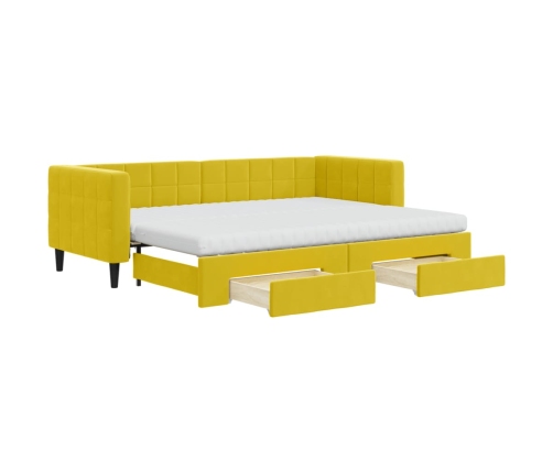 Sofá cama nido con cajones terciopelo amarillo 80x200 cm