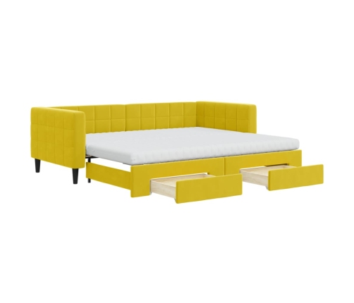 Sofá cama nido con cajones terciopelo amarillo 90x200 cm