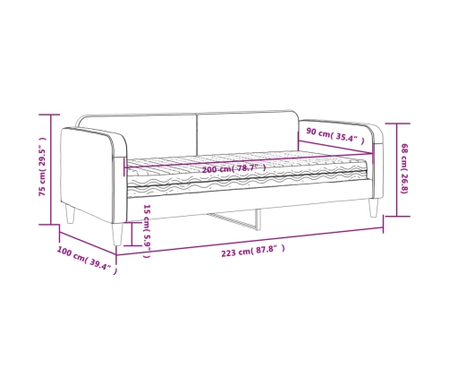 vidaXL Sofá cama con colchón tela gris claro 90x200 cm