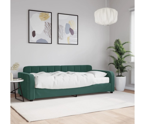 Sofá cama con colchón terciopelo verde oscuro 80x200 cm