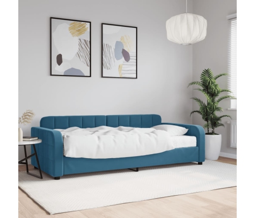 Sofá cama con colchón terciopelo azul 90x200 cm