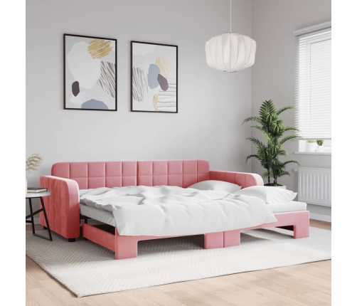 Sofá cama nido terciopelo rosa 90x200 cm