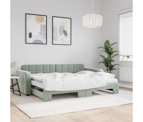 Sofá cama nido con colchón terciopelo gris claro 80x200 cm