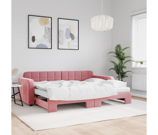 Sofá cama nido con colchón terciopelo rosa 80x200 cm