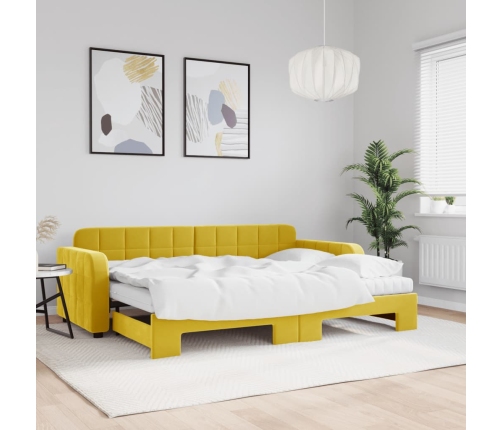 Sofá cama nido con cajones terciopelo amarillo 80x200 cm