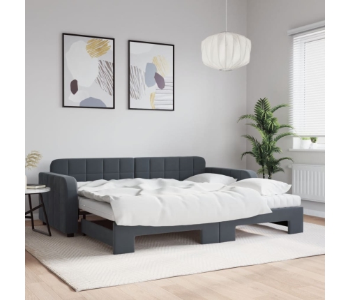 Sofá cama nido con colchón terciopelo gris oscuro 90x200 cm