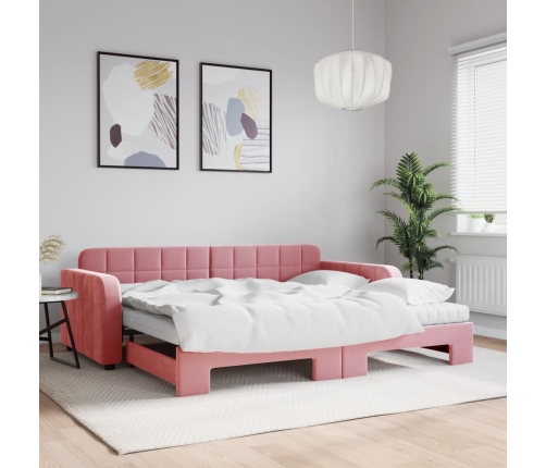 Sofá cama nido con colchón terciopelo rosa 90x200 cm