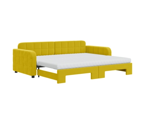 Sofá cama nido con colchón terciopelo amarillo 90x200 cm