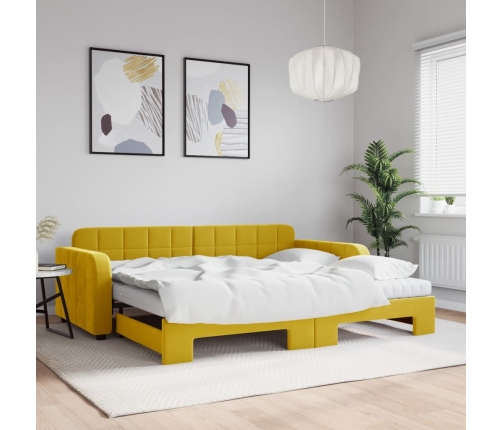 Sofá cama nido con colchón terciopelo amarillo 90x200 cm