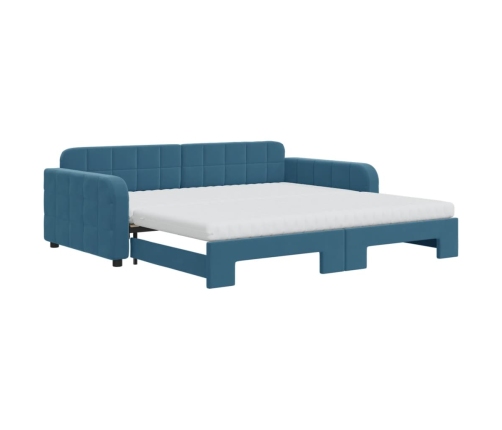 Sofá cama nido con colchón terciopelo azul 100x200 cm