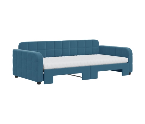 Sofá cama nido con colchón terciopelo azul 100x200 cm