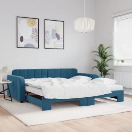 Sofá cama nido con colchón terciopelo azul 100x200 cm