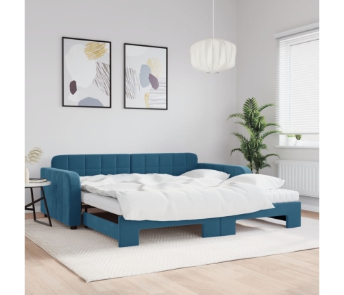Sofá cama nido con colchón terciopelo azul 100x200 cm