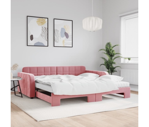 Sofá cama nido con colchón terciopelo rosa 100x200 cm