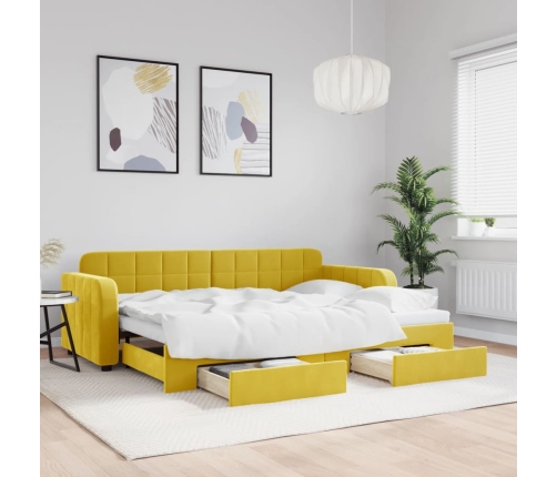 Sofá cama nido con cajones terciopelo amarillo 80x200 cm