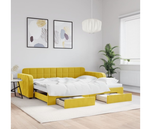 Sofá cama nido con cajones terciopelo amarillo 90x200 cm