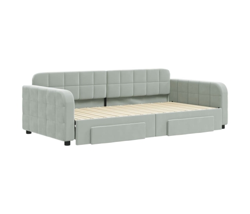 Sofá cama nido con cajones terciopelo gris claro 100x200 cm