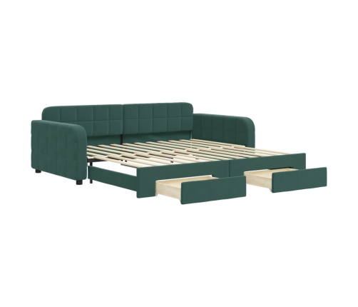 Sofá cama nido con cajones terciopelo verde oscuro 100x200 cm