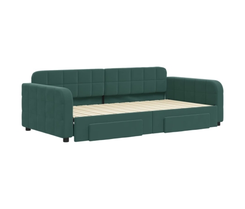 Sofá cama nido con cajones terciopelo verde oscuro 100x200 cm