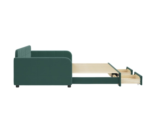 Sofá cama nido con cajones terciopelo verde oscuro 100x200 cm