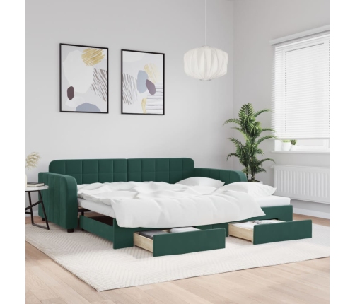 Sofá cama nido con cajones terciopelo verde oscuro 100x200 cm