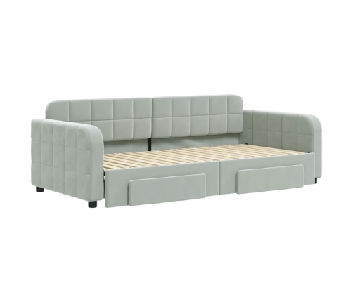 vidaXL Sofá cama nido con cajones terciopelo gris claro 90x190 cm