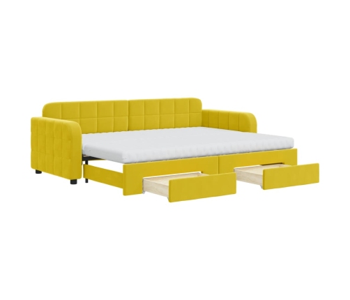 Sofá cama nido con cajones terciopelo amarillo 80x200 cm