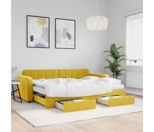 Sofá cama nido con cajones terciopelo amarillo 80x200 cm