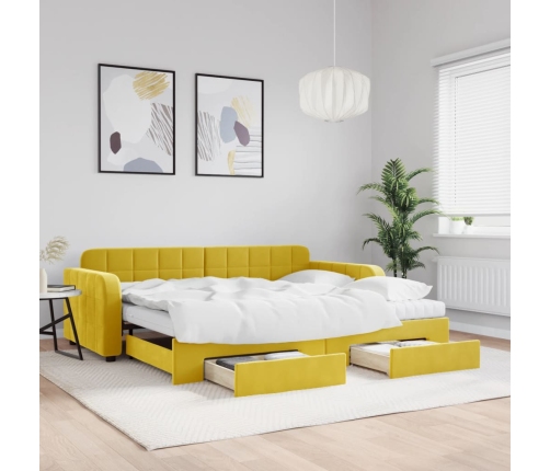 Sofá cama nido con cajones terciopelo amarillo 90x200 cm