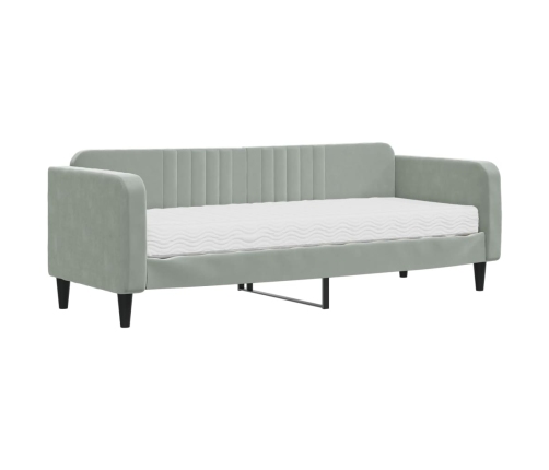 Sofá cama con colchón terciopelo gris claro 80x200 cm