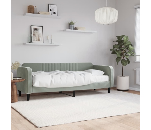 Sofá cama con colchón terciopelo gris claro 80x200 cm