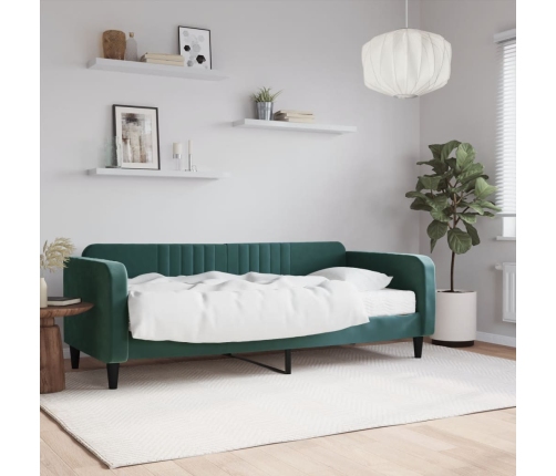 Sofá cama con colchón terciopelo verde oscuro 90x200 cm