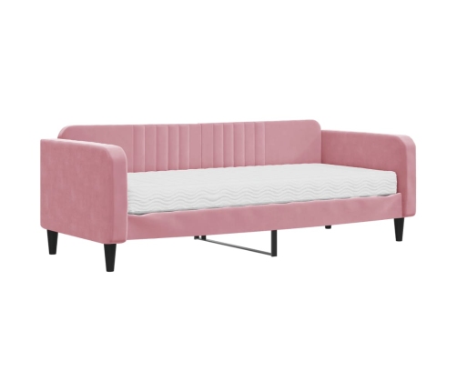 Sofá cama con colchón terciopelo rosa 90x200 cm