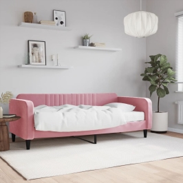 Sofá cama con colchón terciopelo rosa 90x200 cm