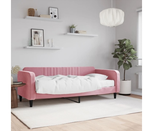 Sofá cama con colchón terciopelo rosa 90x200 cm