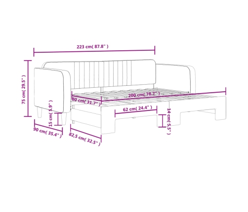 vidaXL Sofá cama nido terciopelo verde oscuro 80x200 cm