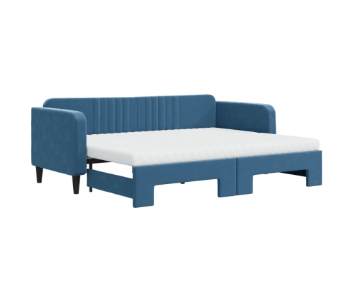 Sofá cama nido con colchón terciopelo azul 80x200 cm
