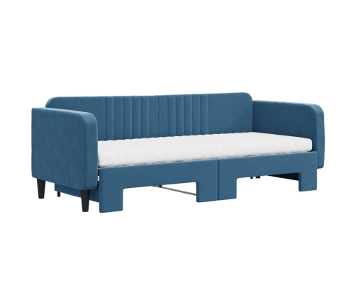 Sofá cama nido con colchón terciopelo azul 80x200 cm