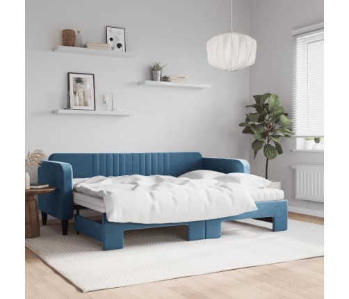 Sofá cama nido con colchón terciopelo azul 80x200 cm