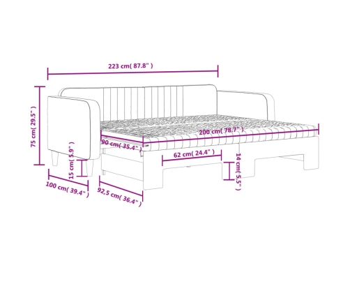 vidaXL Sofá cama nido con colchón terciopelo gris claro 90x200 cm