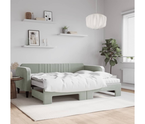 vidaXL Sofá cama nido con colchón terciopelo gris claro 90x200 cm