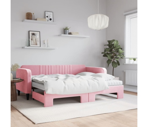 Sofá cama nido con colchón terciopelo rosa 90x200 cm