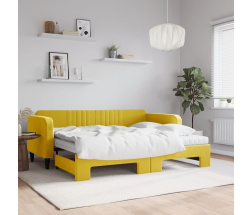 Sofá cama nido con colchón terciopelo amarillo 90x200 cm