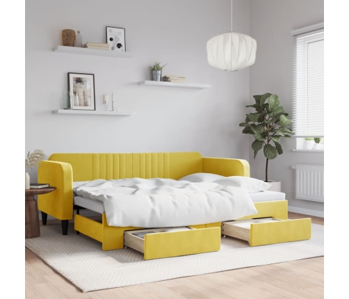 Sofá cama nido con cajones terciopelo amarillo 80x200 cm