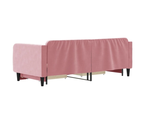 Sofá cama nido con cajones terciopelo rosa 90x200 cm